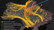 Візуалізація польоту БпЛА та ракет під час масованої атаки 14 травня / Фото: t.me/StrategicaviationT
