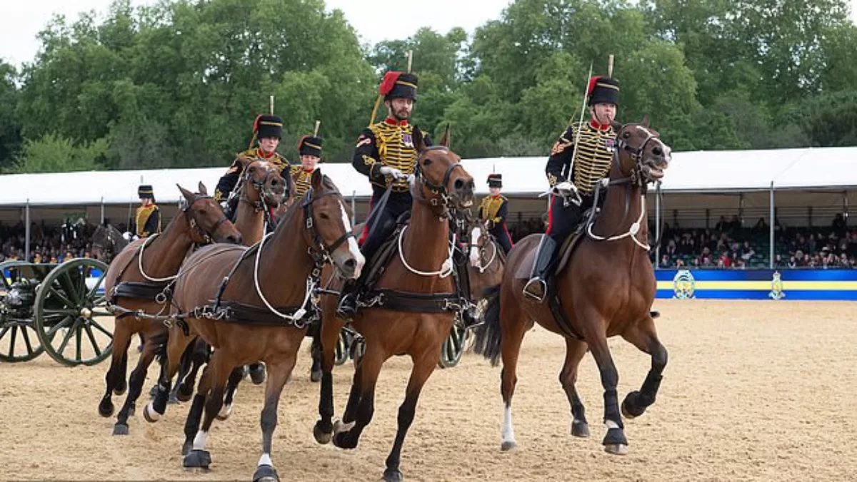 Солдат подразделения The King’s Troop Королевской конной артиллерии умер в пятницу всего через несколько минут после выступления перед королем Чарльзом на Королевском конном шоу в Виндзоре / Фото Daily Mail