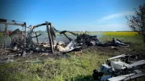 A car destroyed by a Russian UAV in Chernihiv region / Photo: State Emergency Service