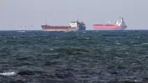 Задержанные суда CAFFA (слева) и Sea Owl I стоят на якоре рядом с городом Треллеборг, Швеция, 13 марта 2026 года / Фото Reuters