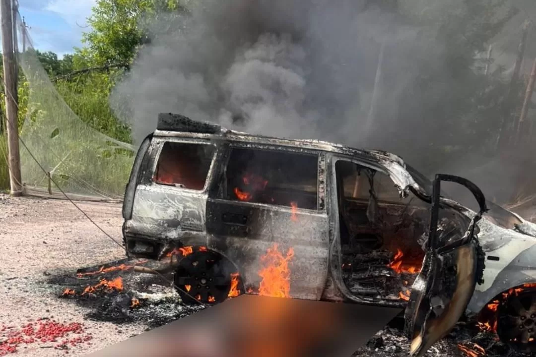 Уничтоженный в результате атаки БпЛА автомобиль / Фото: ГУНП в Харьковской области