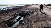 Поврежденный в результате обстрела Чонгарский мост, соединяющий Крым с материковой Украиной, 23 июня 2023 года / Фото: ТАСС