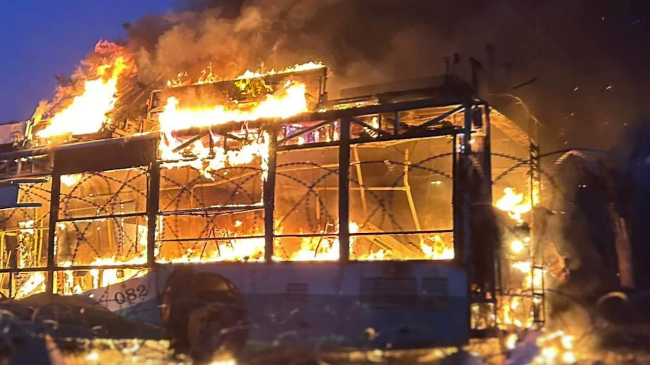 As a result of the Russian strike on Sumy, fire destroyed a trolleybus / Photo: Sumy Regional Military Administration