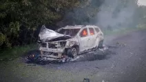 Знищена ударом РФ поліцейська автівка / Фото: ГУНП в Сумській області