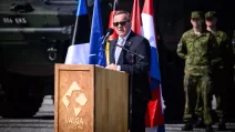 Міністр оборони Німеччини Борис Пісторіус бере участь у церемонії у Валзі, Естонія. 30 червня 2026 / Фото: AP Photo