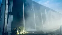 A warehouse containing food caught fire in the Odesa region following a missile strike by Russia / Photo: Odesa Regional State Administration
