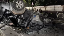 Поврежденный служебный автомобиль после инцидента на Сихове во Львове / Фото: Суспільне Львів