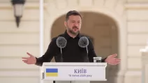 Президент Володимир Зеленський під час спільного з прем’єр-міністром Великої Британії Кіром Стармером спілкування з представниками медіа, 16 липня 2026 року / Скриншот