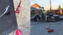 Место взрыва автомобиля разработчика российского дрона «Упырь» Владимира Ткачука / Фото: t.me/mash