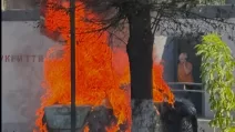 Fire after the Russian attack in Lozova on August 6 / Photo: Lozova City Council