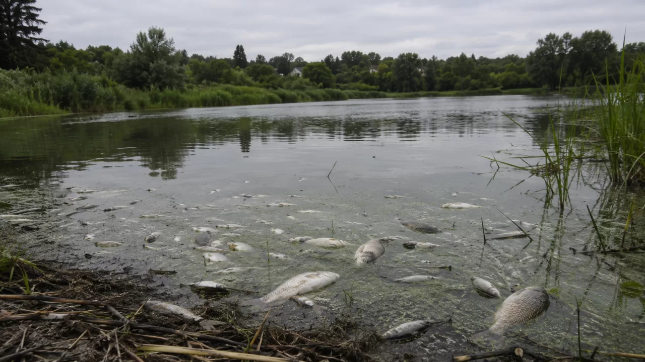 Загибла риба у водоймі / Фото згенероване ШІ