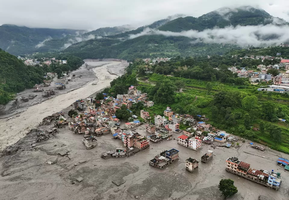 Drone view of mud-covered homes after flooding in Nepal, August 27 / Photo: Reuters