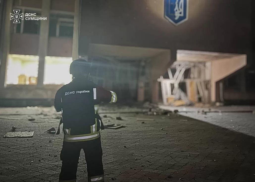 Damage after Russian drones struck near an apartment building in Sumy, killing a woman, Sept. 21, 2026