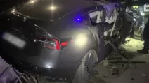 Поврежденная в результате ДТП Tesla / Фото: Полиция Харьковской области