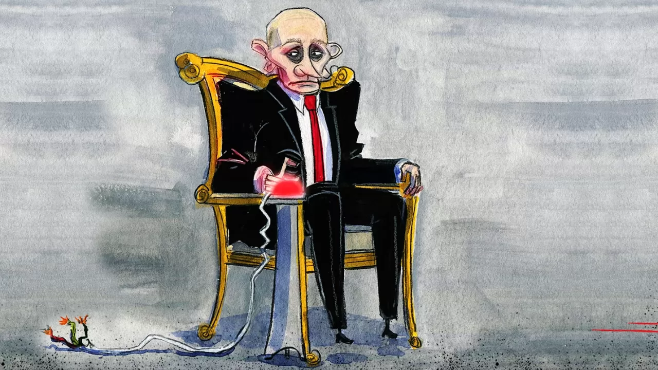 Карикатура на тему російських ядерних погроз: політичний лідер біля "червоної кнопки" / Ілюстративне зображення: FT
